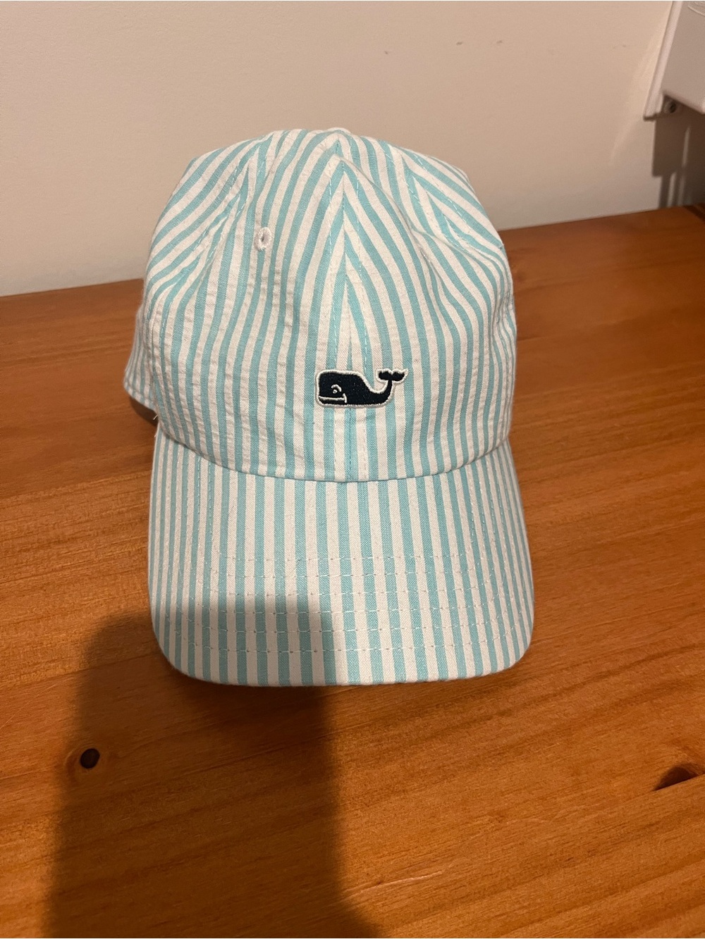 Vineyard Vines Light Aqua & White Striped Whale Cap